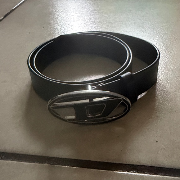 Unisex Black & Silver Diesel Leather Belt